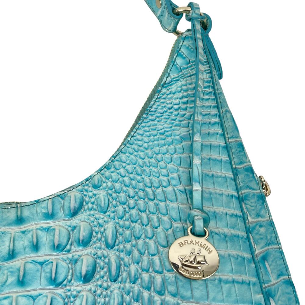 Brahmin Tabitha Melbourne Leather Shoulder Bag Aqua Blue Croc Embossed - Picture 8 of 12